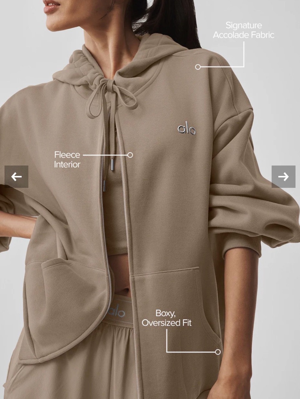 ALO Yoga Accolade Full Zip Women’s Oversized Hoodie Jacket in color Gravel Sz S